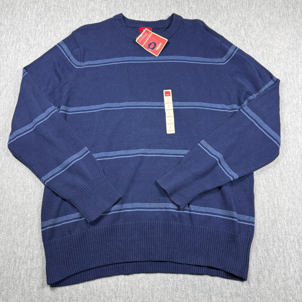 Mossimo Sweater Mens Large Navy Voyage Blue Striped‎ Athletic Fit Crew Neck NWT